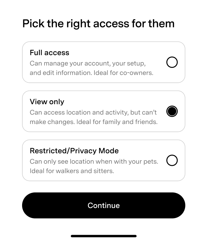 Access chooser in Fi App