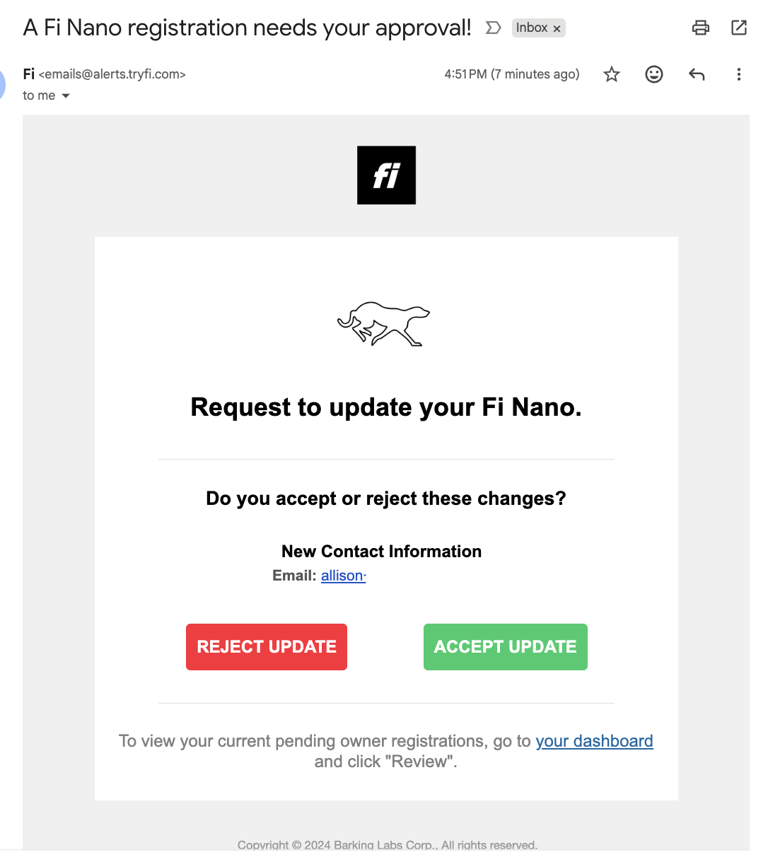 Accept or reject update email
