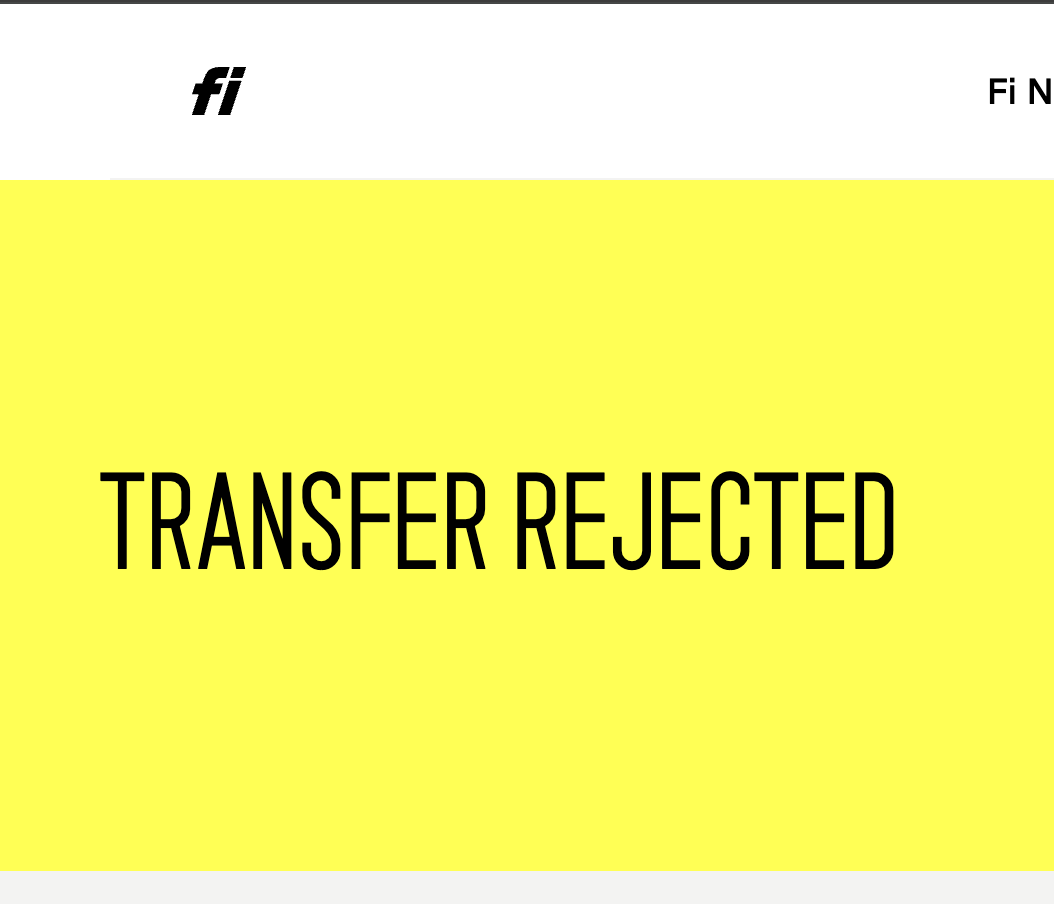 Transfer rejected splash page