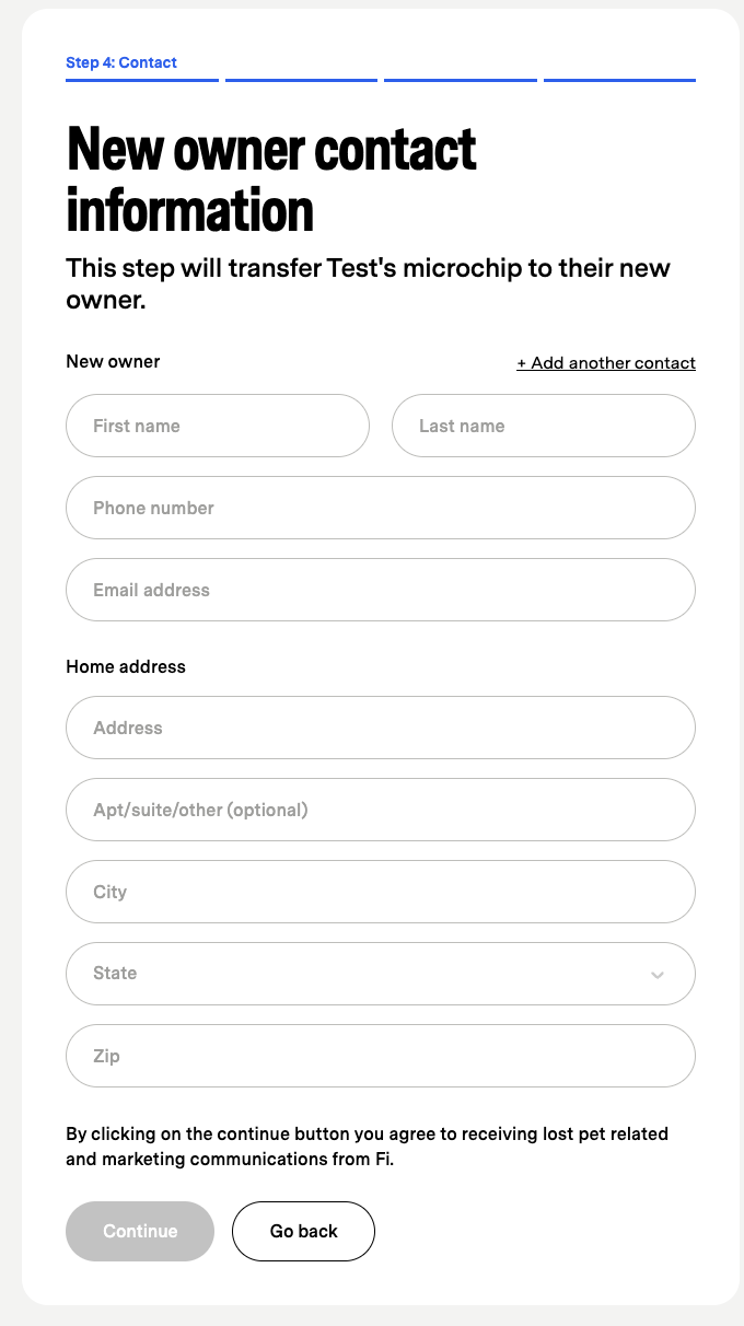 New owner contact information flow