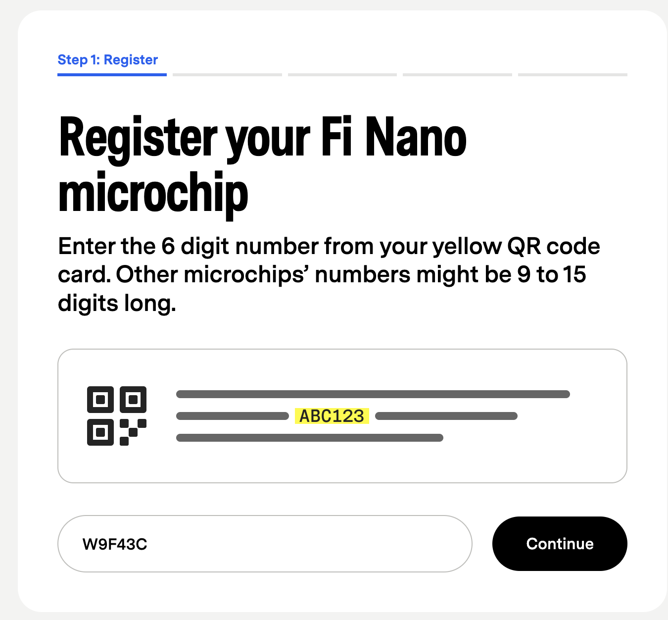 Register your Fi Nano microchip page