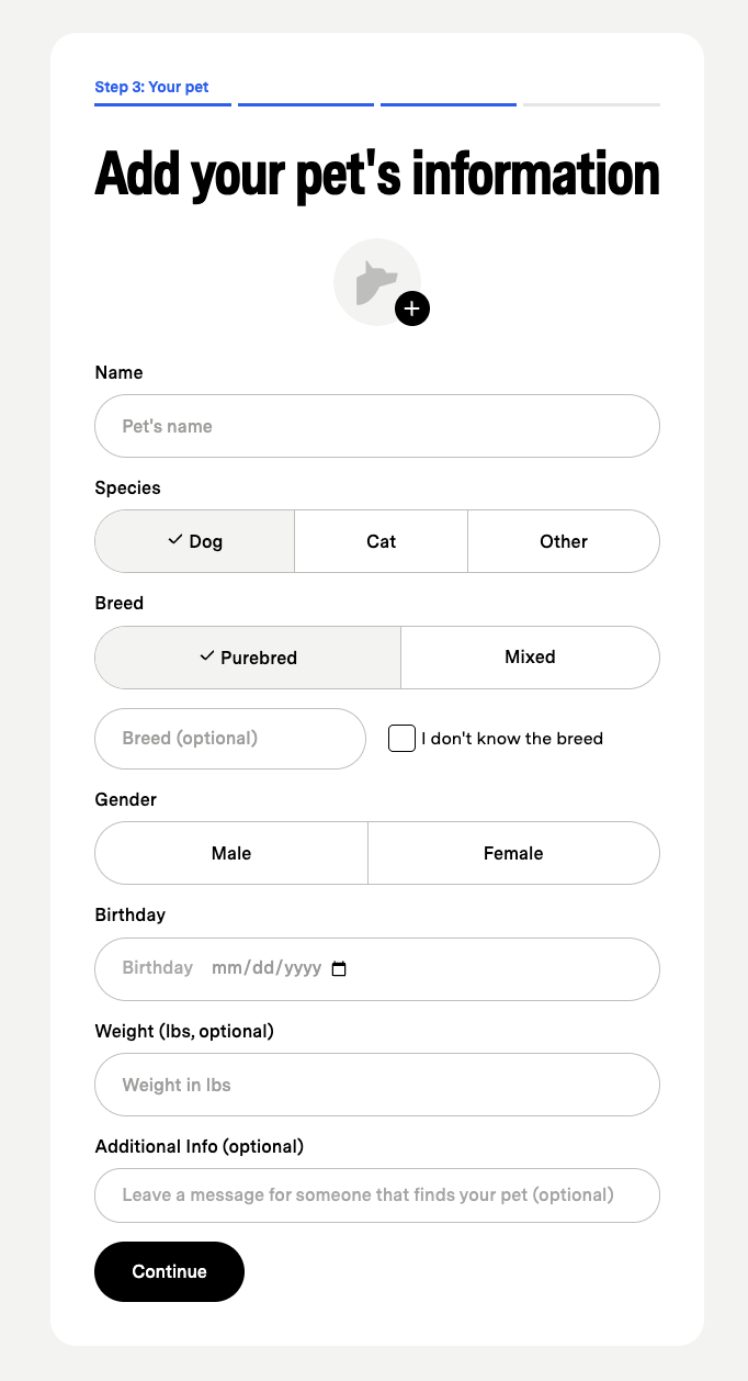 Add your pet's information flow