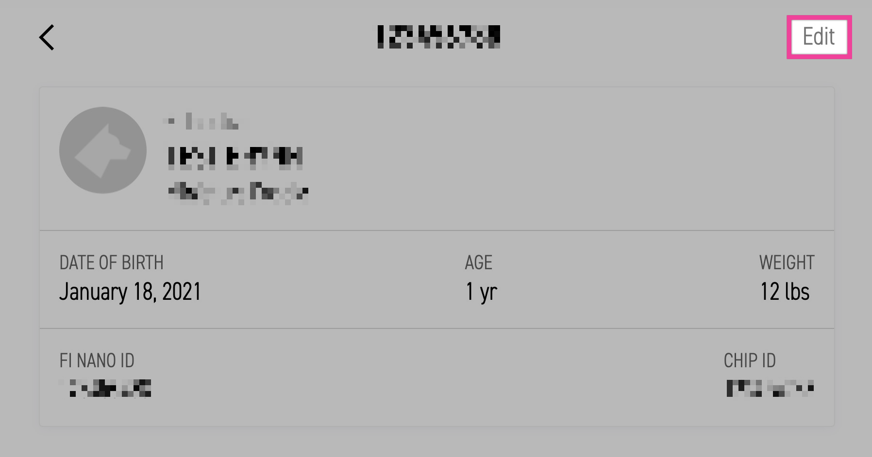 Chip details screen with the Edit button highlighted in the top right corner