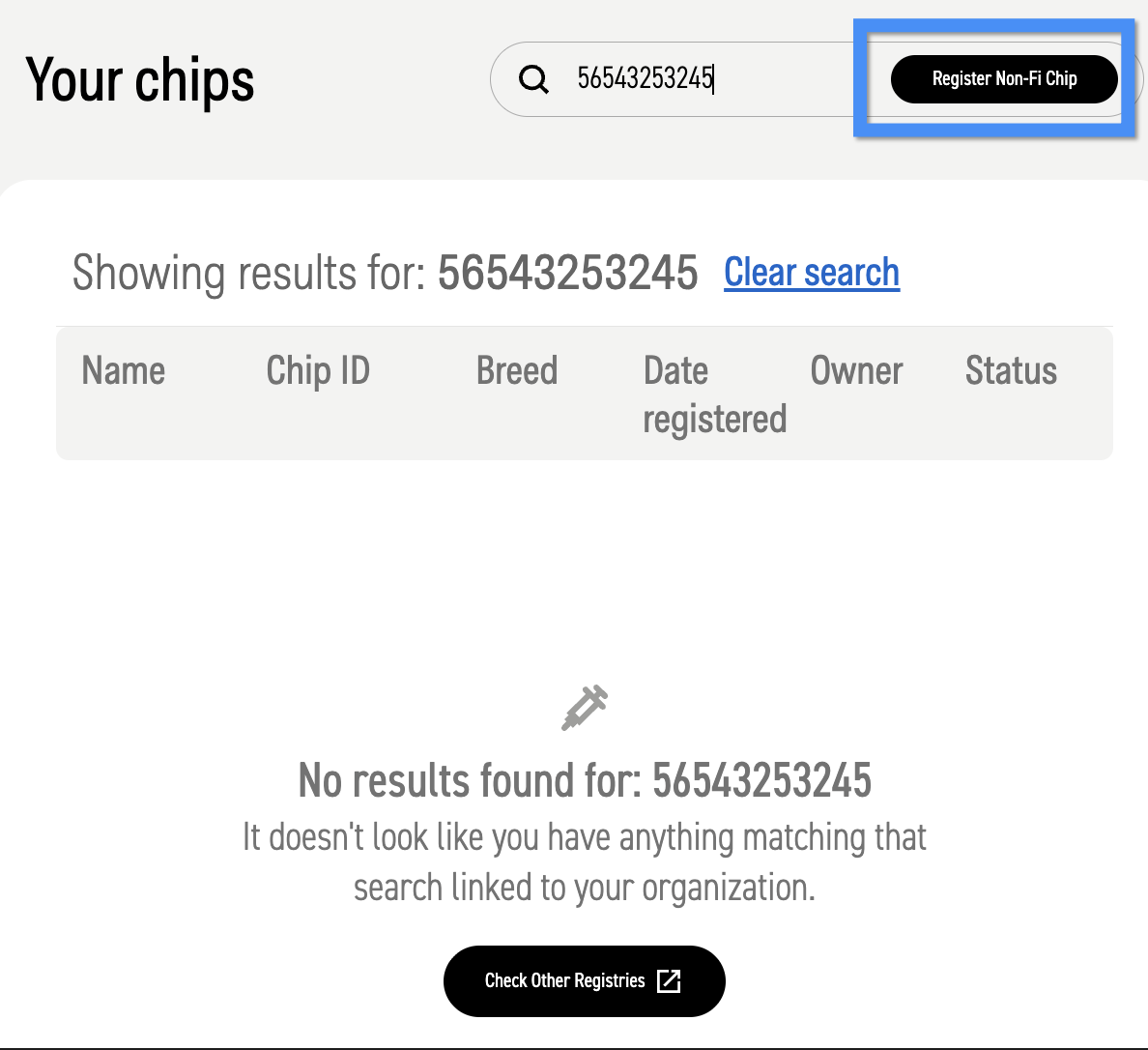 Register Non-Fi Chip highlighted