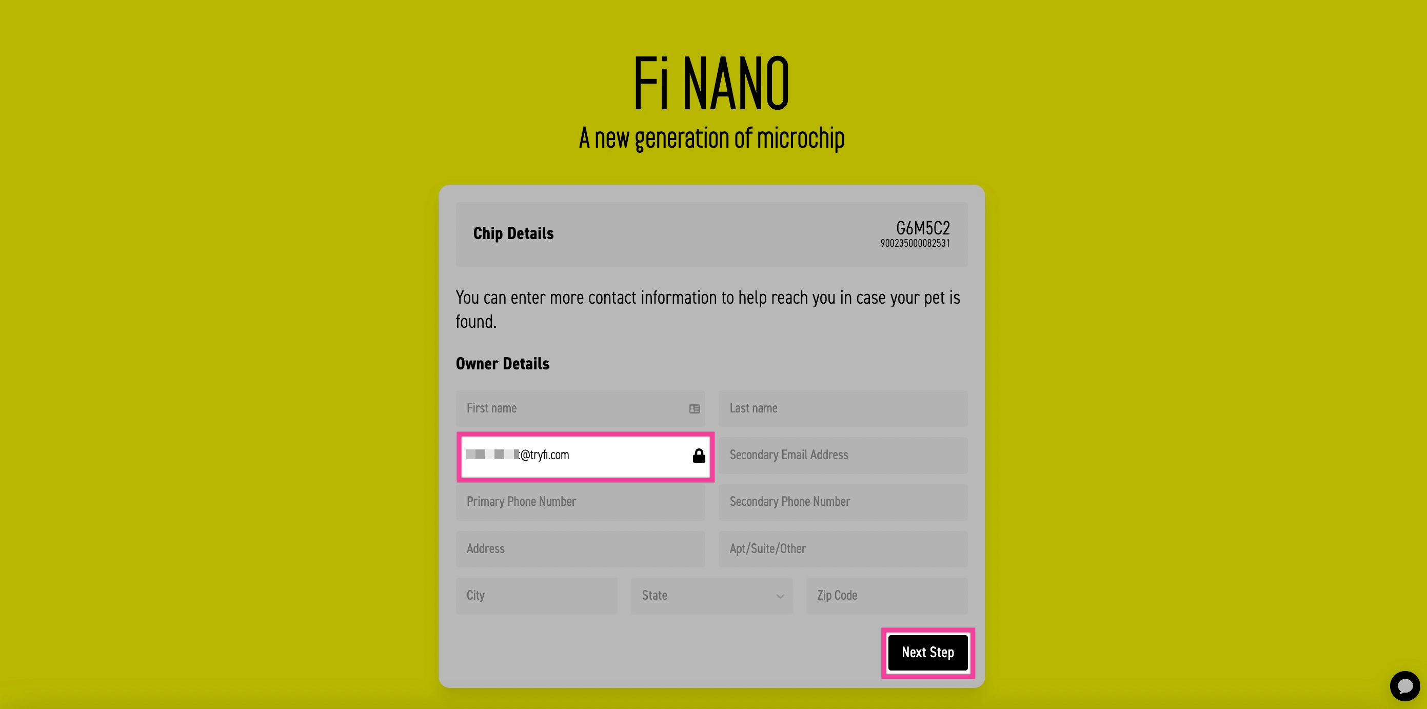 Owner details form with fields for name, phone, and address