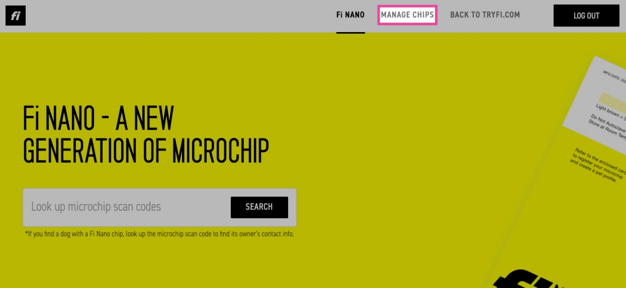 Desktop view of the Manage Chips screen showing chip status and details