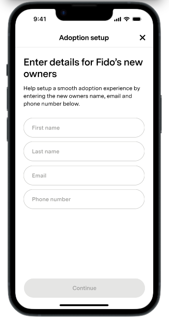 Enter new owner details page