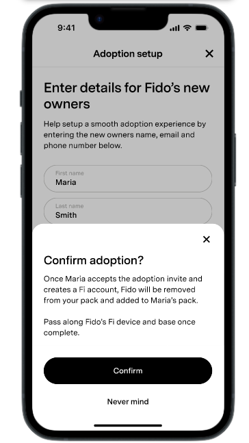 Confirm adoption pop up