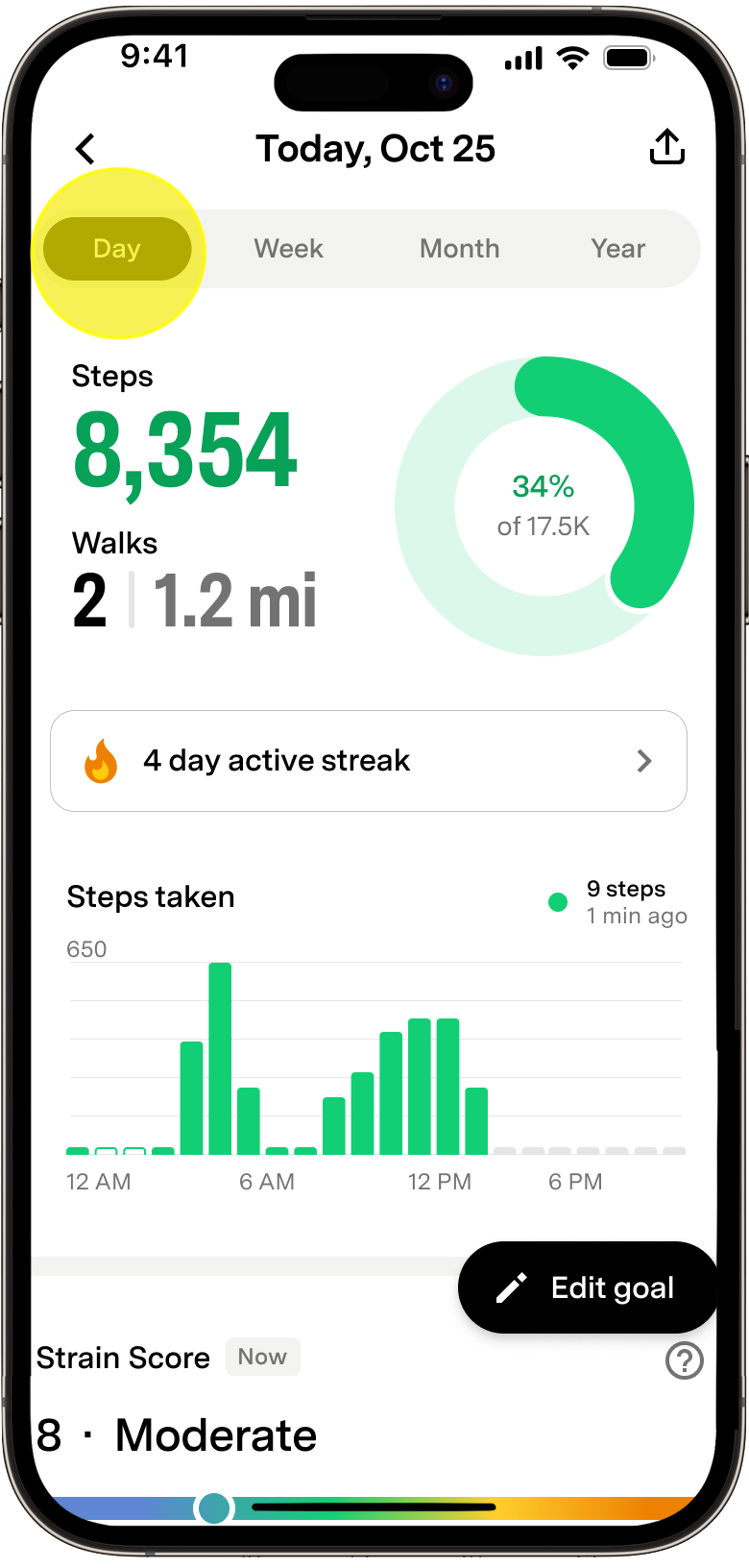Time Selector at the top of the Activity Summary for choosing the time period to view