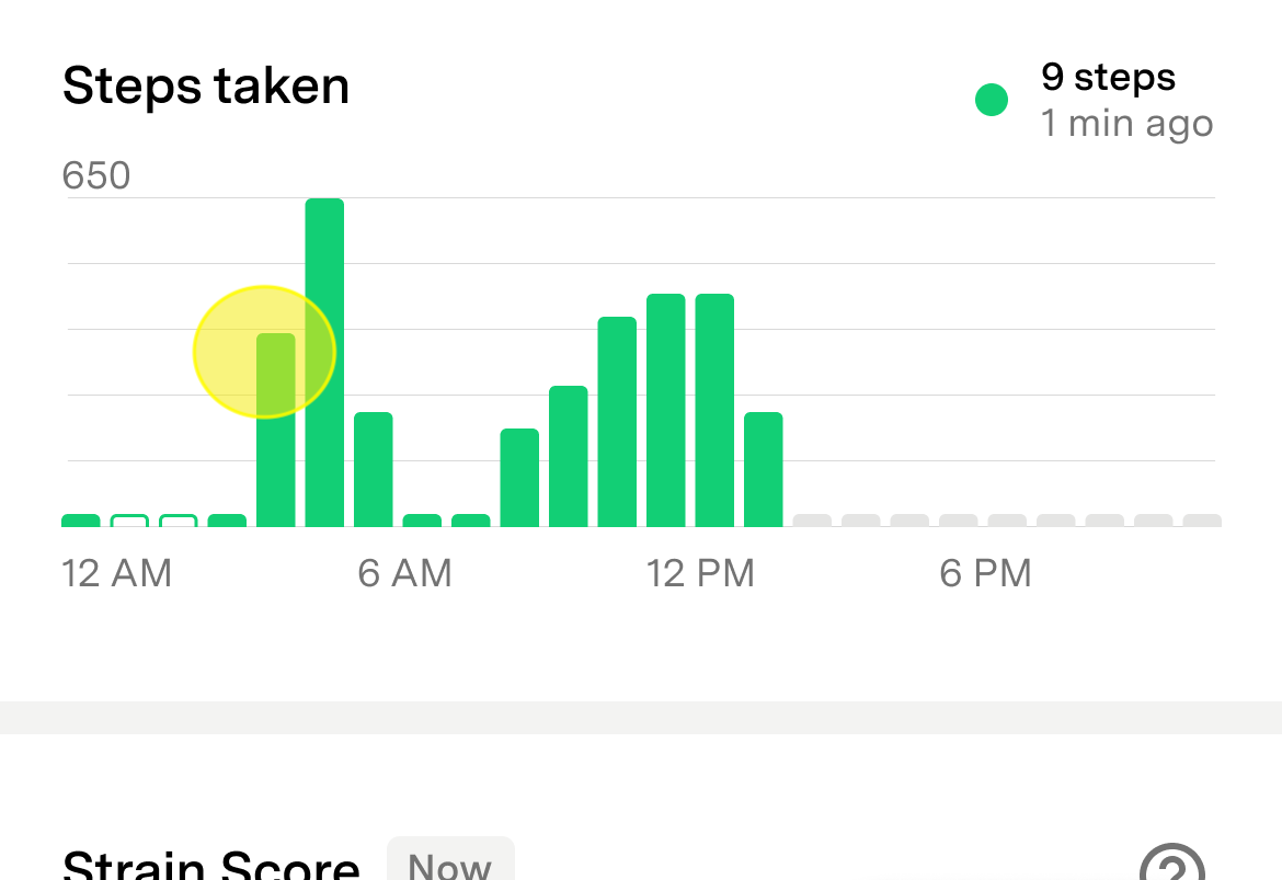 Step Chart showing steps taken over the selected time period