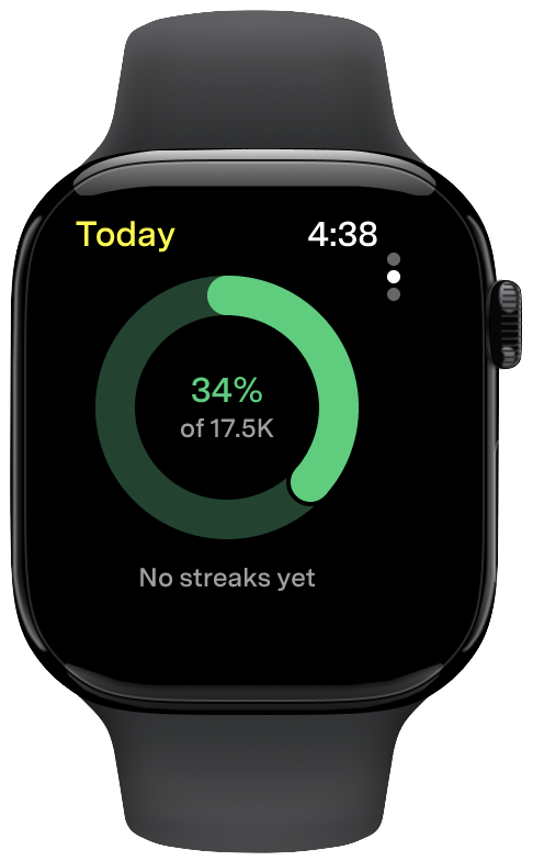 Voortgangsring van het stappendoel in de Fi Apple Watch-app met de dagelijkse voortgang naar het stappendoel