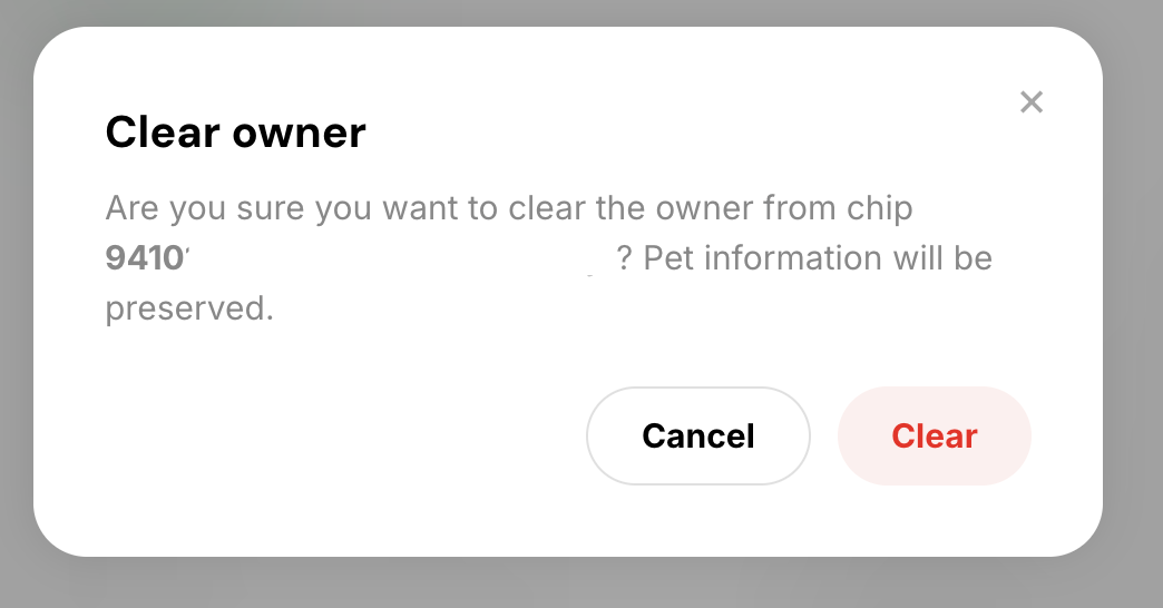 Clear owner information confirmation dialog