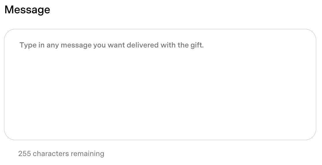 The Message section with a text field to write a personal note for the recipient.