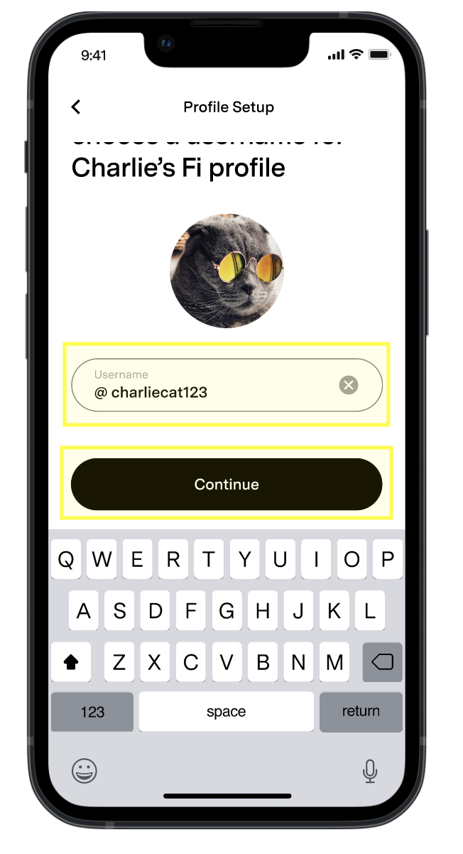 username and continue highlighted