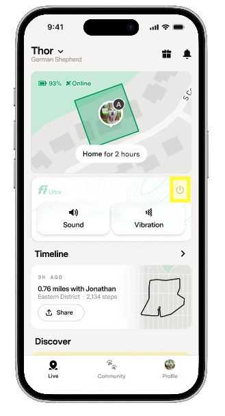 Fi Ultra App screen with Power Button Annotated.png