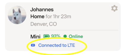 Screenshot view of the Fi App showing the Connection Status highlighted in yellow
