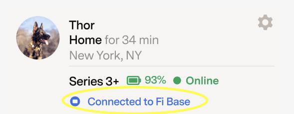 Screenshot of Fi App showing Thor's location at home and connected to the Fi Base highlighted in yellow.png