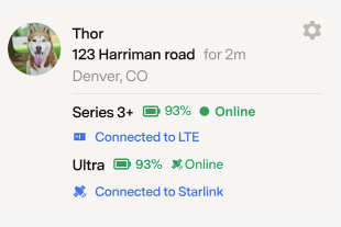 Screenshot view of the Fi App showing Thor's S3+ and Ultra tracker's connection states in blue.png